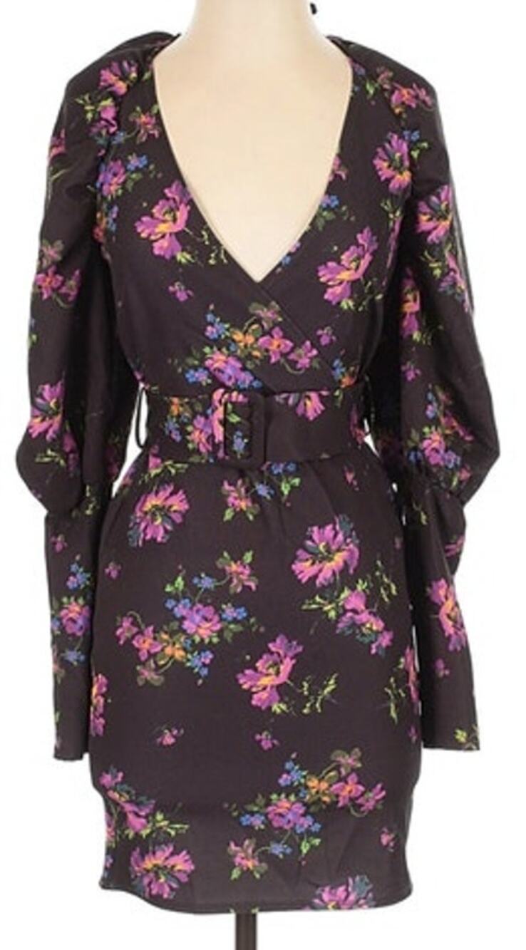 ASOS Juliet Dress Puff Sleeve Belted Sheath Mini Black Base Floral NWT 0